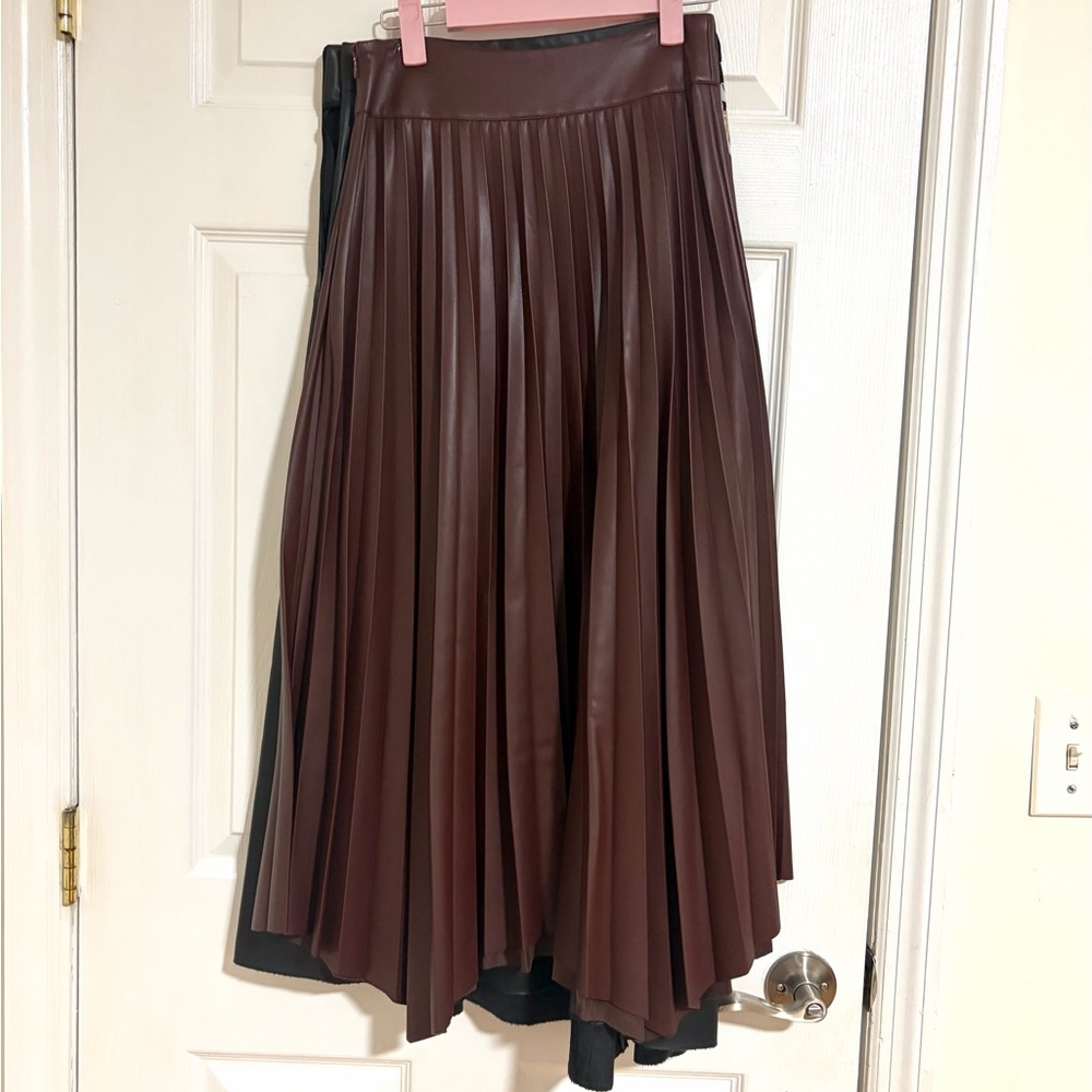Zara Chocolate Brown Pleated Midi Skirt